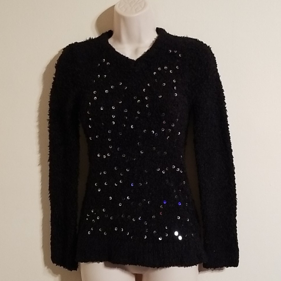 Piper black large sequined front fuzzy sweater - Picture 6 of 17